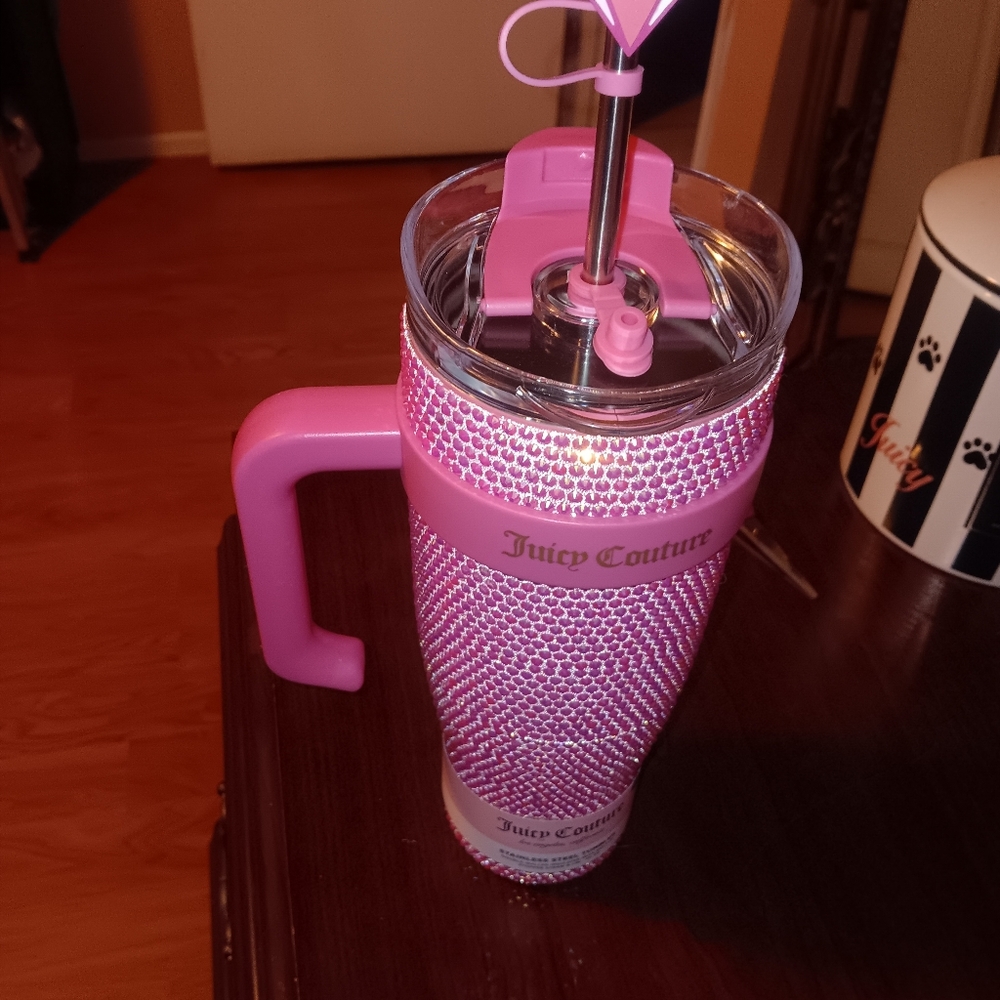 Juicy Couture Hot Pink Rhinestone Mug with Straw
